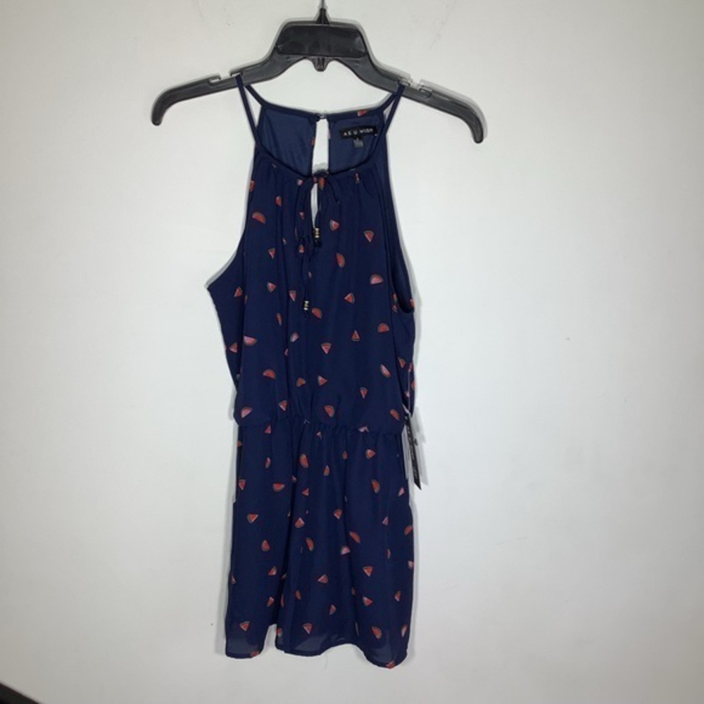 As U Wish Womens Sleeveless Romper Blue‎ With Watermelons Size Small